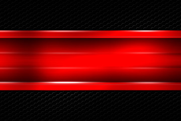 Fototapeta premium red banner on black carbon fiber hexagon.