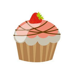 pink, muffin with chocolate and strawberry icon, vector illustration design