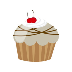 white muffin with cherrys and chocolate icon, vector illustration design