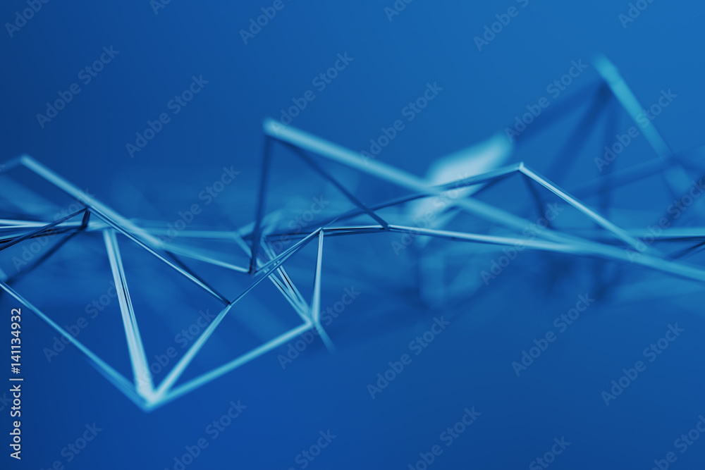 Poster abstract 3d rendering of chaotic plexus surface. contemporary background with futuristic polygonal s