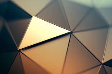 Abstract 3d rendering of triangulated surface. Contemporary background. Futuristic polygonal shape. Distorted low poly backdrop with sharp lines.