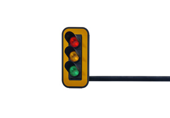 Big semaphore isolated on white with red, yellow and green light