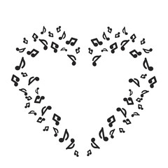 vector illustration of musical heart with notes