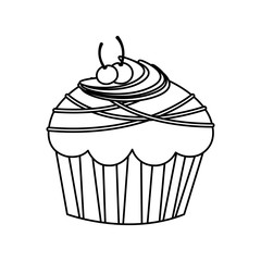 figure muffin with cherrys and chocolate icon, vector illustration