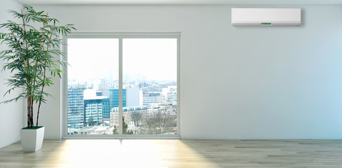 Living room with air conditioning. 3D rendering