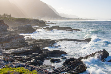 Waves and tidal flow at Hermanus in South Africa.