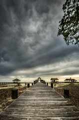 Wooden walkway to boat dock