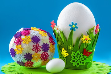 Easter  eggs on  blue background 