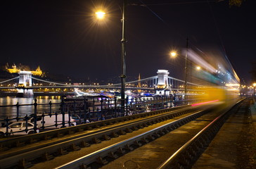 Fototapeta na wymiar Moving tram in Budapest, Hungary