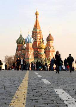 A view of the Saint Basil's Cathedral on Red Square in Moscow