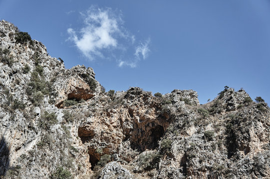 Rocky slope Deliana gorge on the island of Crete.