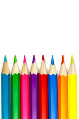 Set of colored pencils on a white background, vertical layout