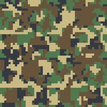 Pixel camo seamless pattern, forest, jungle, urban, green Military camouflages. Vector background, fabric textile print designs for Army Clothing.