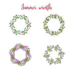 Hand drawing wild herbs wreaths