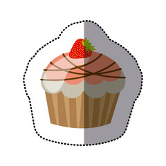 pink, muffin with chocolate and strawberry icon, vector illustration design