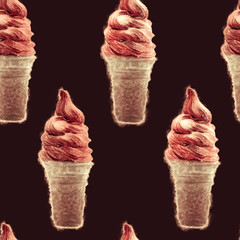 Watercolor illustration of ice cream. Seamless pattern