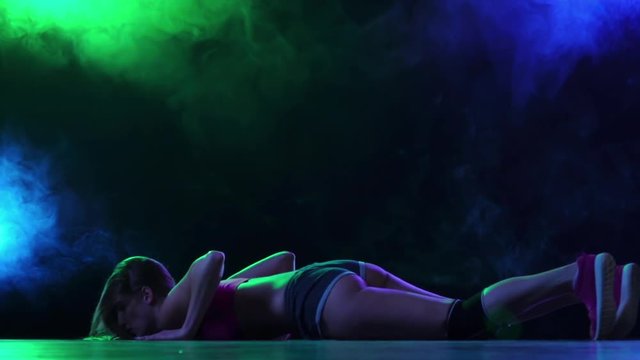 Dance twerk performed by sexual brunette girl. Slow motion