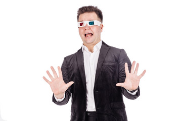 portrait of amazed man with 3d glasses