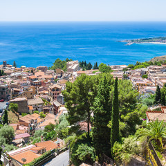 Fototapeta na wymiar above view Taormina town from Castelmola village