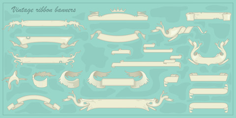 Set of vintage ribbon banners for your text. Vector Collection Retro styled 