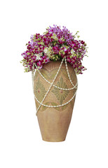 Orchids in pots pottery.Clipping path.