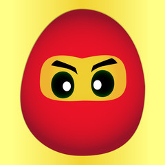 Easter ninja and egg. Funny Easter illustration. Illustration of Easter.Cartoon ninja