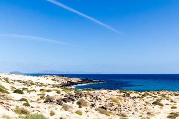 Lobos and Lanzarote seen from Corralejo Beach, Fuerteventura