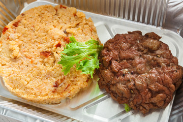 Healthy food in boxes, diet concept.