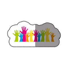 color hands up together icon, vector illustration design