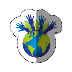 color earth planet connection hands up, vector illustration design