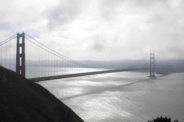 Foggy view at Golden Gate Bridge