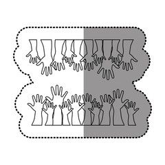 silhouette together hands up icon, vector illustration design