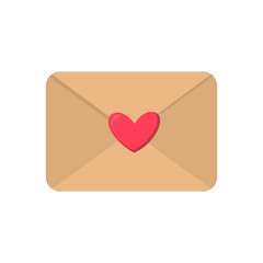 Cute cartoon flat love envelope icon. Vector illustration