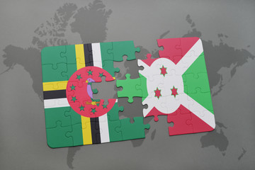 puzzle with the national flag of dominica and burundi on a world map