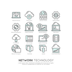 Vector Icon Style Illustration Logo Set of Network Technology