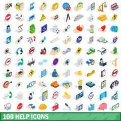 100 help icons set, isometric 3d style