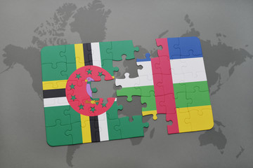 puzzle with the national flag of dominica and central african republic on a world map