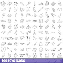 100 toys icons set, outline style