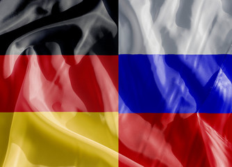 Deutschland Flagge und Russland Flagge auf einem Tuch 
