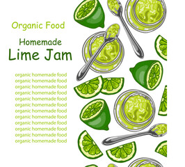 Seamless pattern with hand drawn lime jam and slices of lime, vector illustration