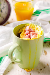 mug omelet in microwave.selective focus