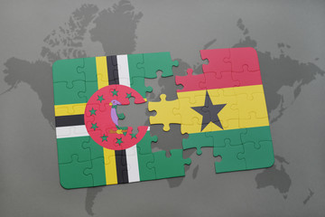 puzzle with the national flag of dominica and ghana on a world map