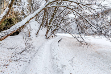 Plitvice lakes snowy winter
