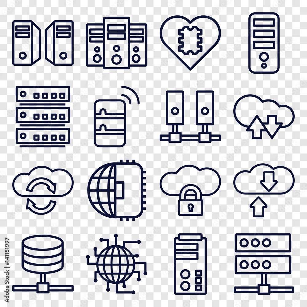 Poster set of 16 server outline icons