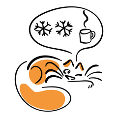 Cat thinks about snow and hot drink
