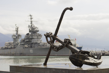 Anchor in the background of a warship © datsko