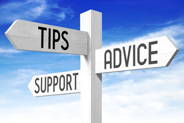 Tips, advice, support - wooden signpost © PX Media