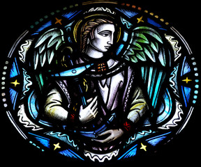 Angel holding an anchor (stained glass)