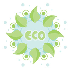 Simple green mandala. Abstract round flower with word eco.