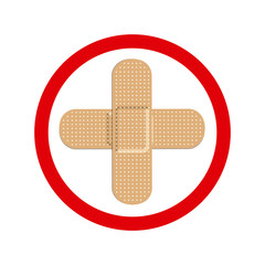 circular frame with band aid in cross form vector illustration